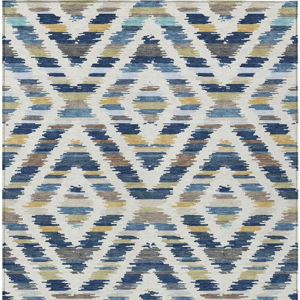 9x12 Tribal Motif Washable Polyester Area Rug for Indoor Outdoor Spaces Navy Ivory