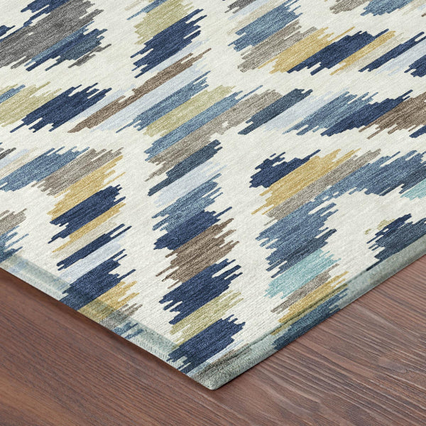 9x12 Tribal Motif Washable Polyester Area Rug for Indoor Outdoor Spaces Navy Ivory