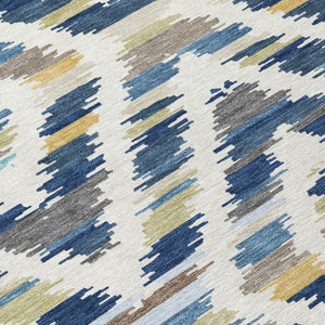 9x12 Tribal Motif Washable Polyester Area Rug for Indoor Outdoor Spaces Navy Ivory