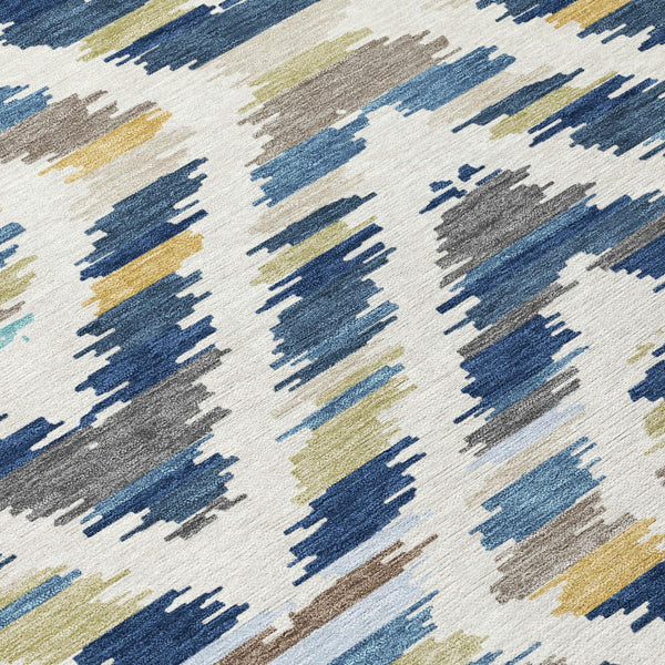 9x12 Tribal Motif Washable Polyester Area Rug for Indoor Outdoor Spaces Navy Ivory