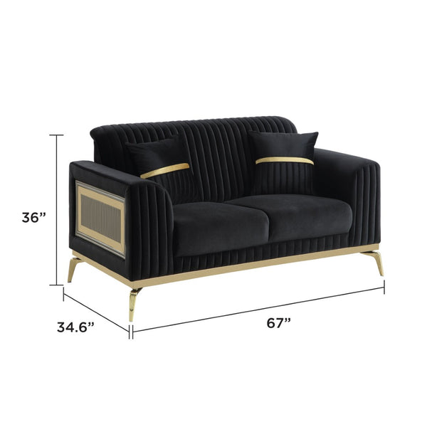 English Elm Antigua Glam Two Seat Loveseat with Gold Accent Arms and Plush Upholstered Cushions Black+Gold B009P417483