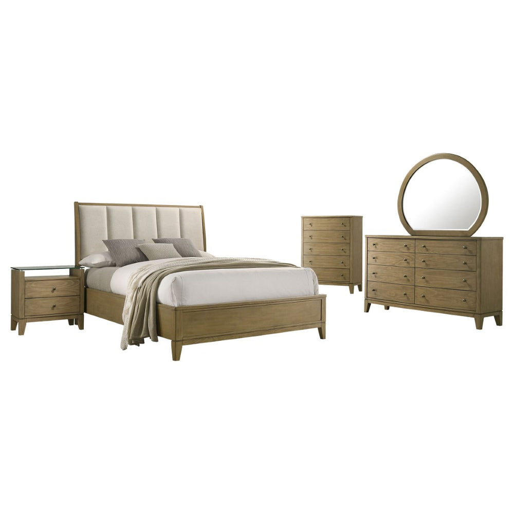English Elm Menlo Queen Bedroom Set with Pine Finish Tufted Headboard and Antique Nickel Hardware B062S01549