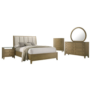 English Elm Menlo Queen Bedroom Set with Pine Finish Tufted Headboard and Antique Nickel Hardware B062S01549