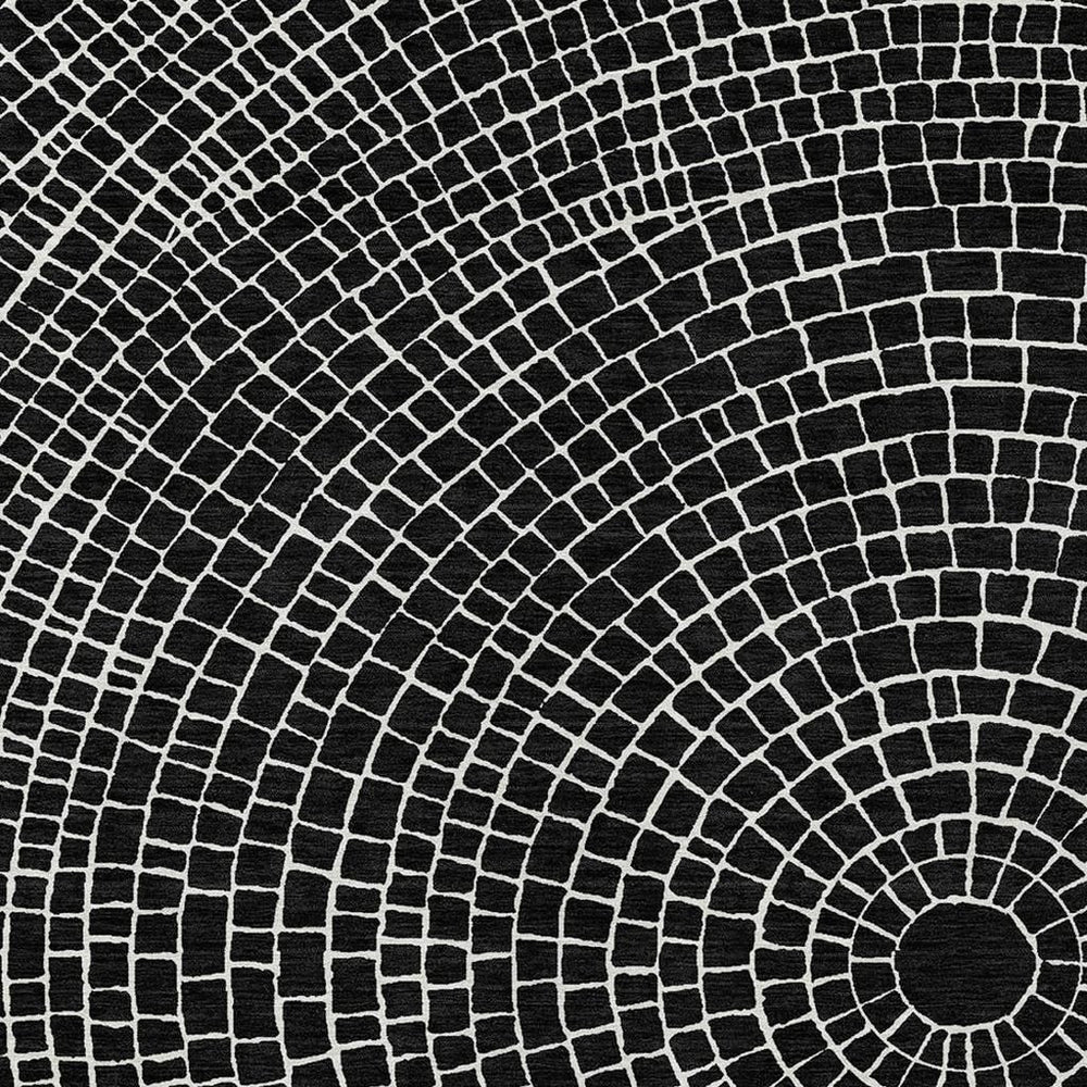 HomeRoots 9x12 Geometric Polyester Indoor Outdoor Rug Machine Washable Bold Black Ivory Pattern 725504