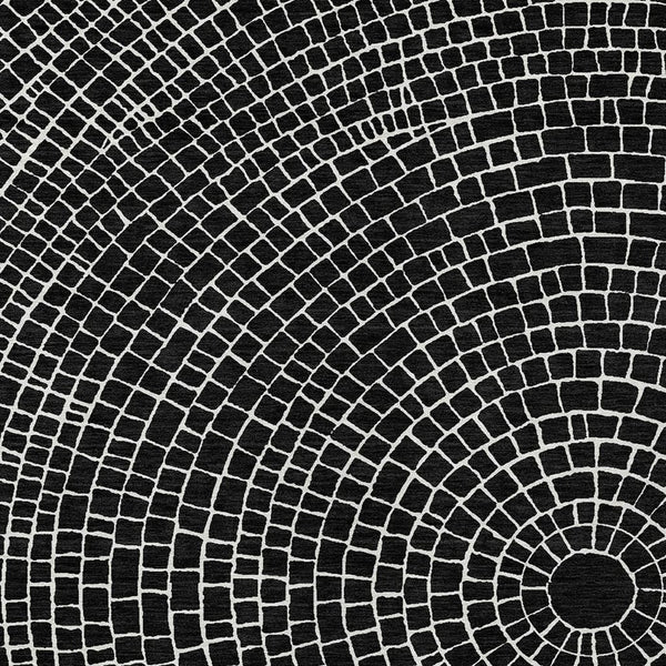 HomeRoots 9x12 Geometric Polyester Indoor Outdoor Rug Machine Washable Bold Black Ivory Pattern 725504