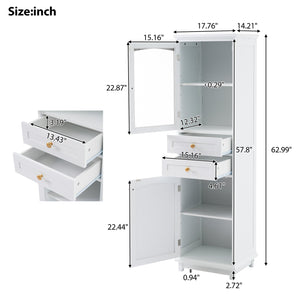 English Elm 63" Tall Bathroom Vanity Cabinet with Glass Doors, Two Drawers and Adjustable Shelves for Stylish Storage White N729P171305K