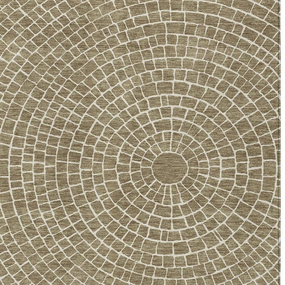 HomeRoots Geometric Polyester Area Rug Washable Indoor Outdoor Low Pile Stain Resistant Patio Living Room 5' x 8' 725507