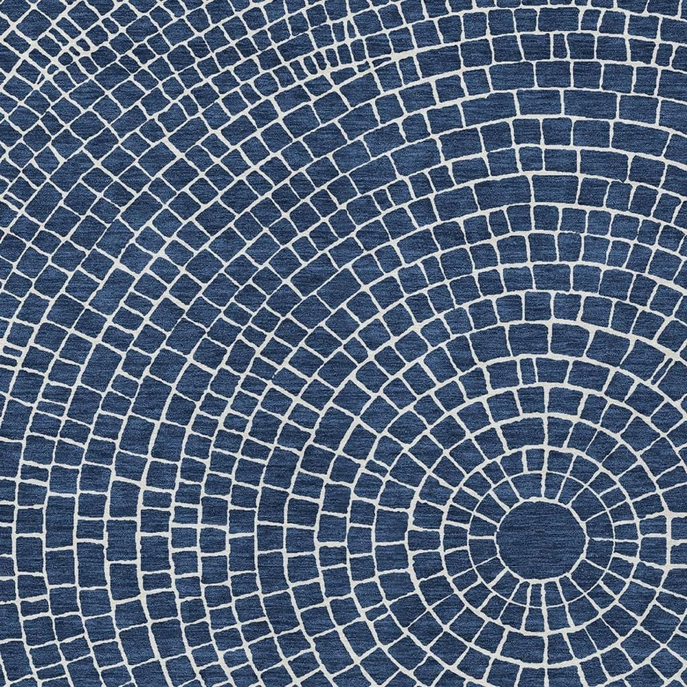 HomeRoots 8x10 Geometric Polyester Area Rug Indoor Outdoor Washable Navy Ivory Modern 725527