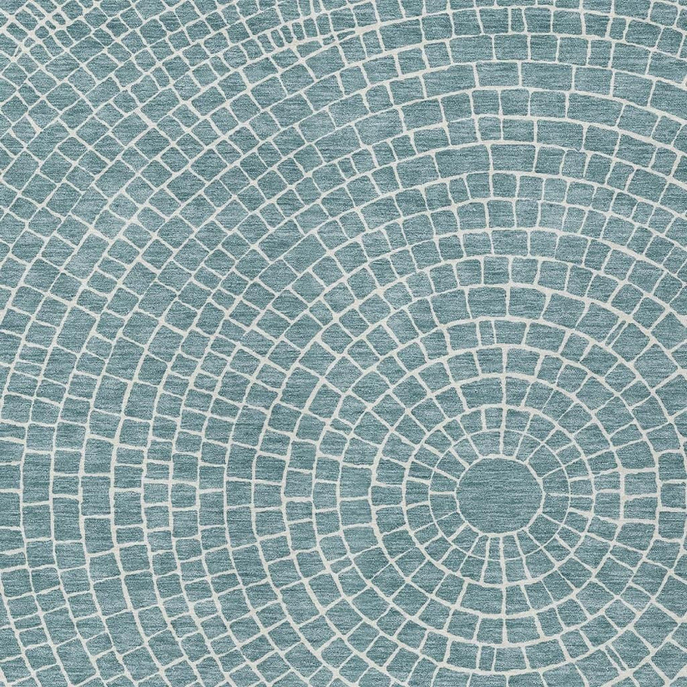 HomeRoots 9x12 Geometric Teal Ivory Polyester Washable Indoor Outdoor Rug for Patio Living 725554