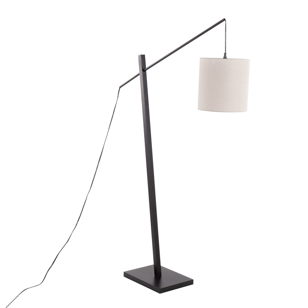 English Elm Arturo Contemporary Floor Lamp: Black Wood & Steel Base With Grey Shade For Stylish Task Lighting B202S01385