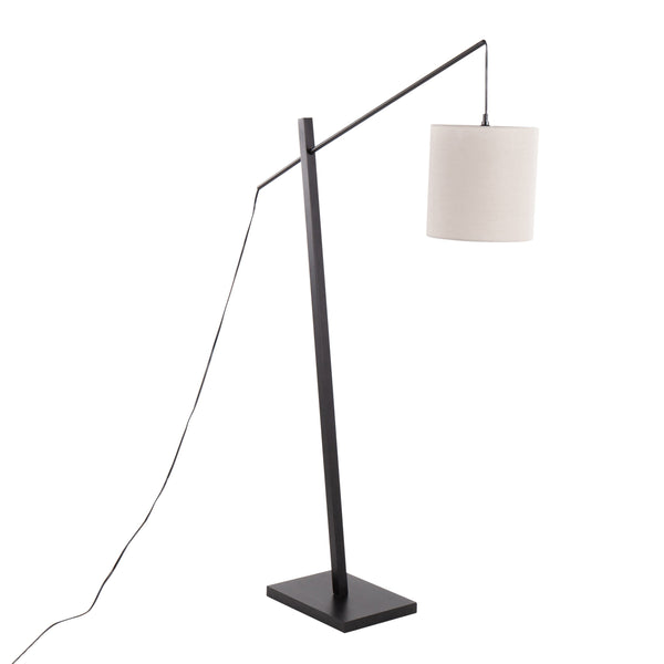 English Elm Arturo Contemporary Floor Lamp: Black Wood & Steel Base With Grey Shade For Stylish Task Lighting B202S01385