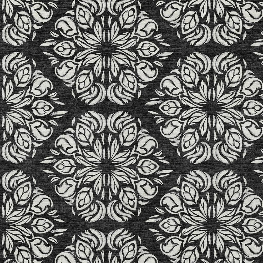 HomeRoots Damask Polyester Area Rug Washable Indoor Outdoor Low Pile for Patio and Living Room 8' x 10' 725573