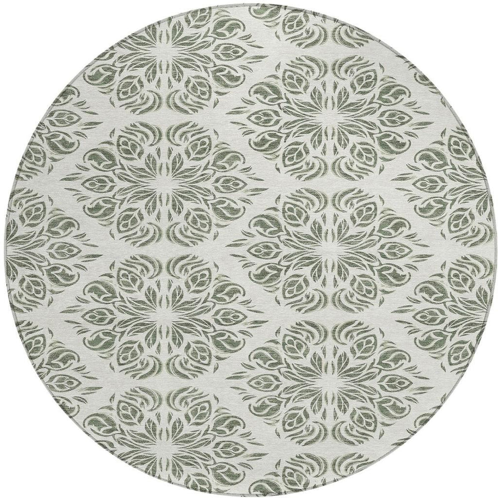 HomeRoots 8 Foot Round Damask Area Rug Washable Polyester Indoor Outdoor Patio Felt Back 725578