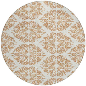 8 Foot Round Damask Polyester Area Rug Machine Washable for Indoor Outdoor Spaces