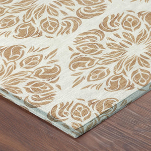 8 Foot Round Damask Polyester Area Rug Machine Washable for Indoor Outdoor Spaces