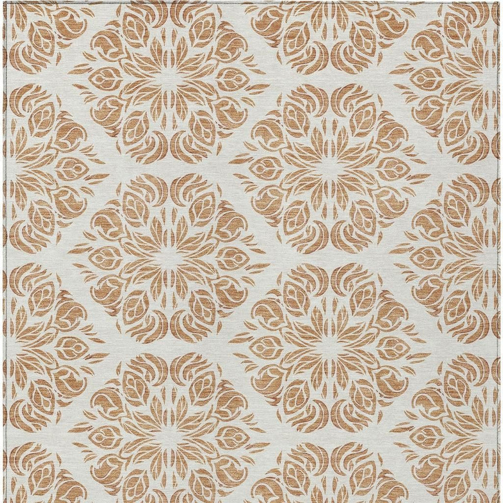 HomeRoots Damask Polyester Area Rug Machine Washable for Indoor Outdoor Patio and Living Spaces 10' x 14' 725587