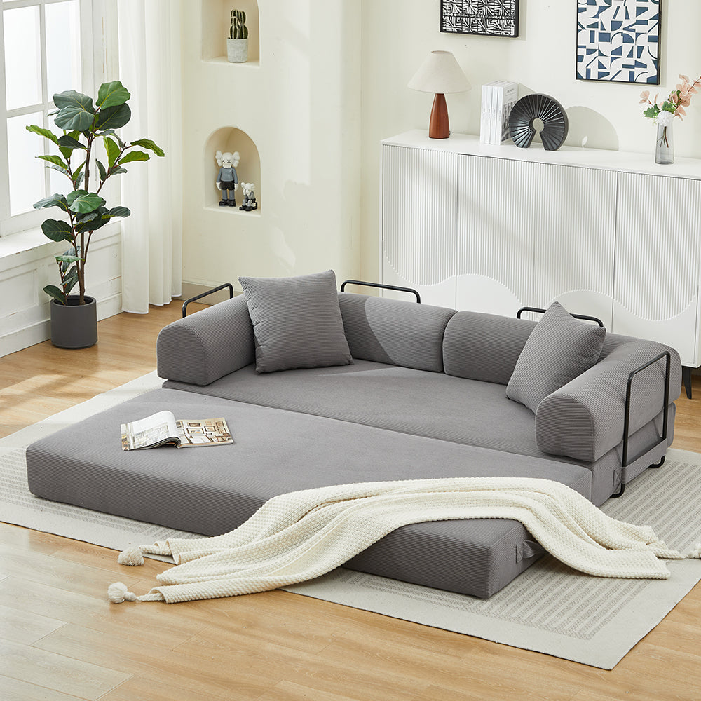 English Elm Folding Sofa Bed Corduroy Convertible 78.5" 3-Seater to Bed No-Assembly Foam Spring Comfort Grey W2915P343898