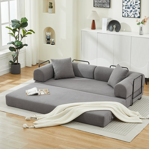 English Elm Folding Sofa Bed Corduroy Convertible 78.5" 3-Seater to Bed No-Assembly Foam Spring Comfort Grey W2915P343898