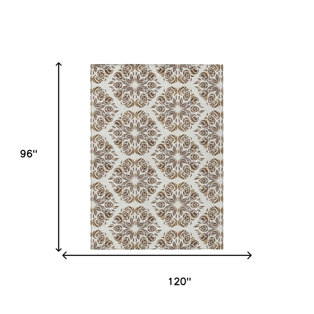 8 Ft X 10 Ft Damask Polyester Area Rug Machine Washable for Patios and Living Rooms