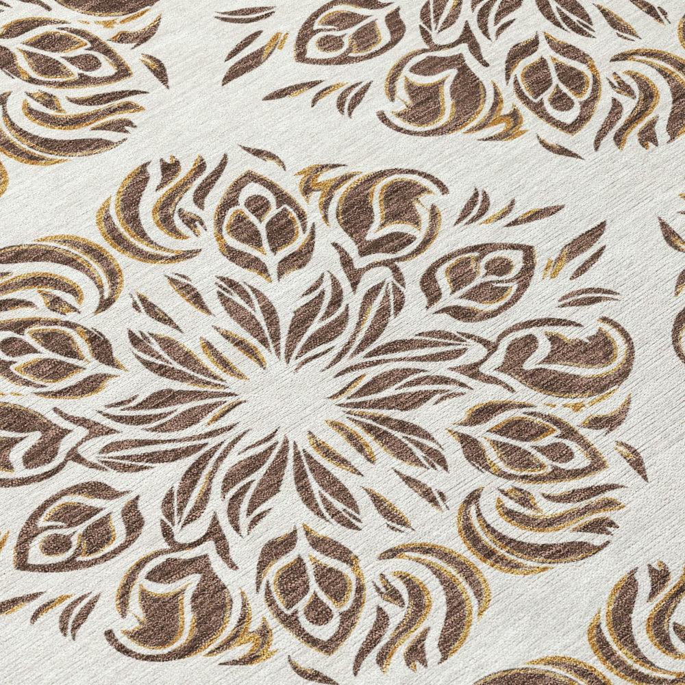 HomeRoots 9x12 Damask Polyester Area Rug Washable Low Pile for Patios and Living Rooms 725592