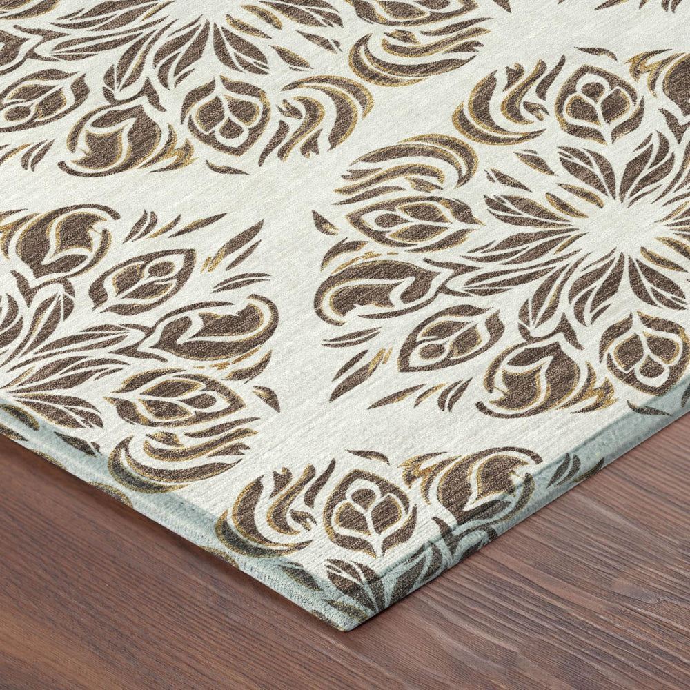 HomeRoots 9x12 Damask Polyester Area Rug Washable Low Pile for Patios and Living Rooms 725592