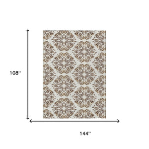 9x12 Damask Polyester Area Rug Washable Low Pile for Patios and Living Rooms