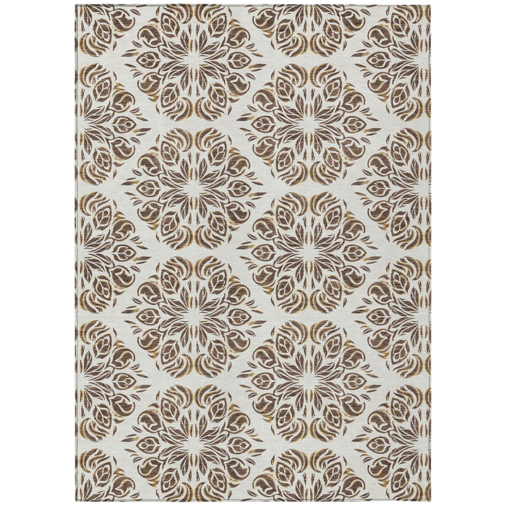 HomeRoots 10 X 14 Damask Polyester Area Rug Washable Stain Resistant Indoor Outdoor Patio 725593
