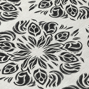 8 Foot Round Damask Polyester Area Rug Washable Indoor Outdoor Patio Ivory