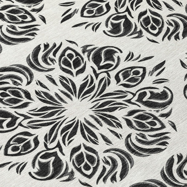 8 Foot Round Damask Polyester Area Rug Washable Indoor Outdoor Patio Ivory