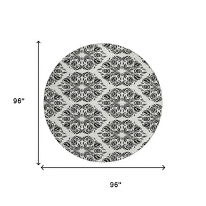8 Foot Round Damask Polyester Area Rug Washable Indoor Outdoor Patio Ivory