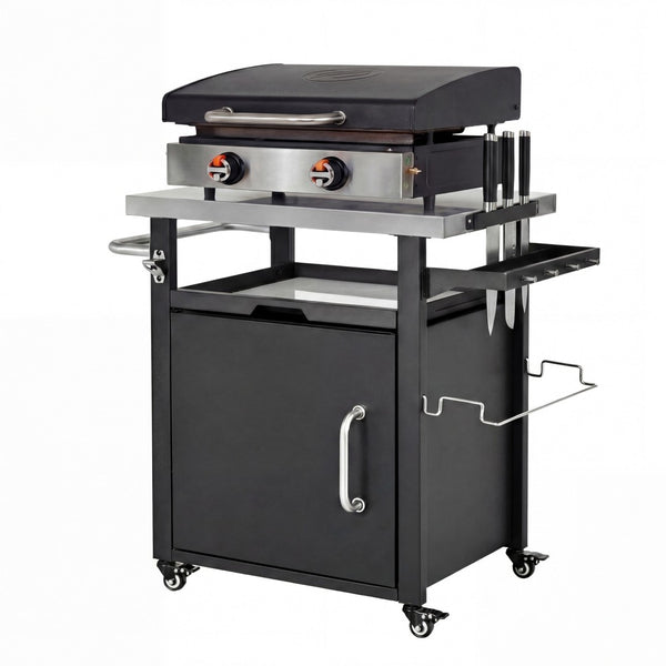 English Elm K&k Outdoor Rolling Grill Cart Stainless Steel Top Bbq Prep Station with Cover N707P379796B