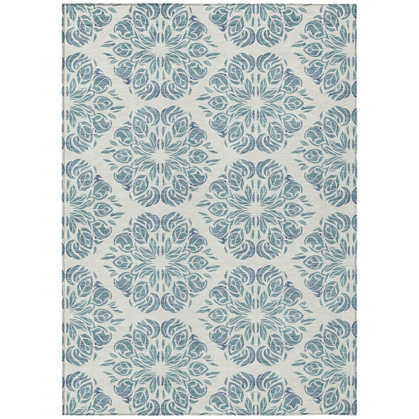 Damask Washable Polyester Area Rug for Indoor Outdoor Patios Entryways and Living Rooms
