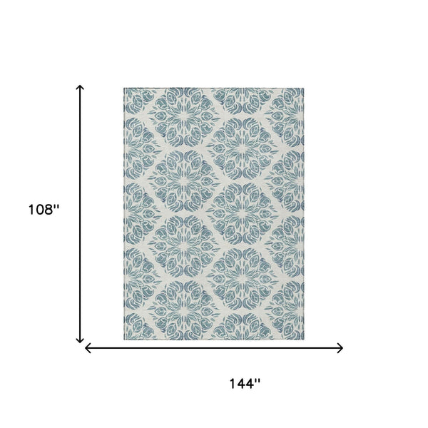 Damask Washable Polyester Area Rug for Indoor Outdoor Patios Entryways and Living Rooms