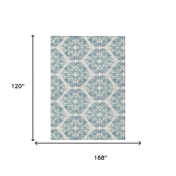 Damask Washable Polyester Area Rug for Indoor Outdoor Patios Entryways and Living Rooms