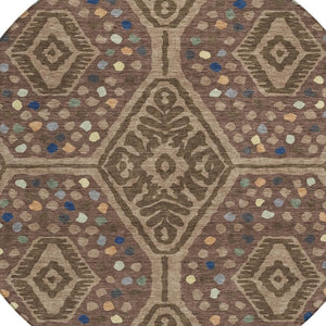 HomeRoots 8 Ft Round Tribal Geometric Polyester Indoor Outdoor Washable Rug for Patio or Foyer 725608