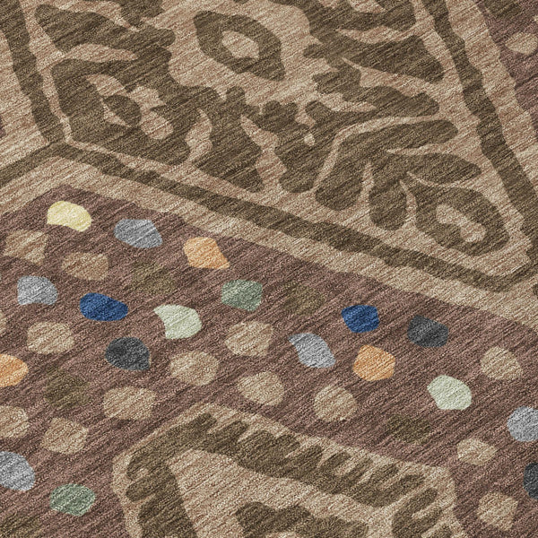 8 Ft Round Tribal Geometric Polyester Indoor Outdoor Washable Rug for Patio or Foyer