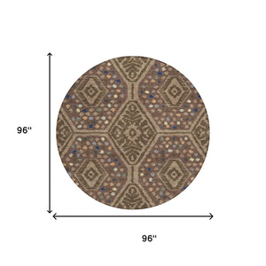 8 Ft Round Tribal Geometric Polyester Indoor Outdoor Washable Rug for Patio or Foyer