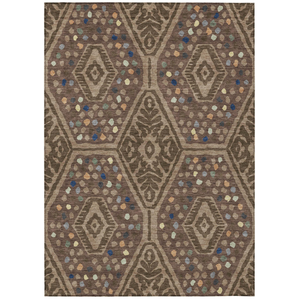 HomeRoots Tribal Motif Washable Polyester Area Rug for Indoor Outdoor Patios and High Traffic Spaces 8' x 10' 725609