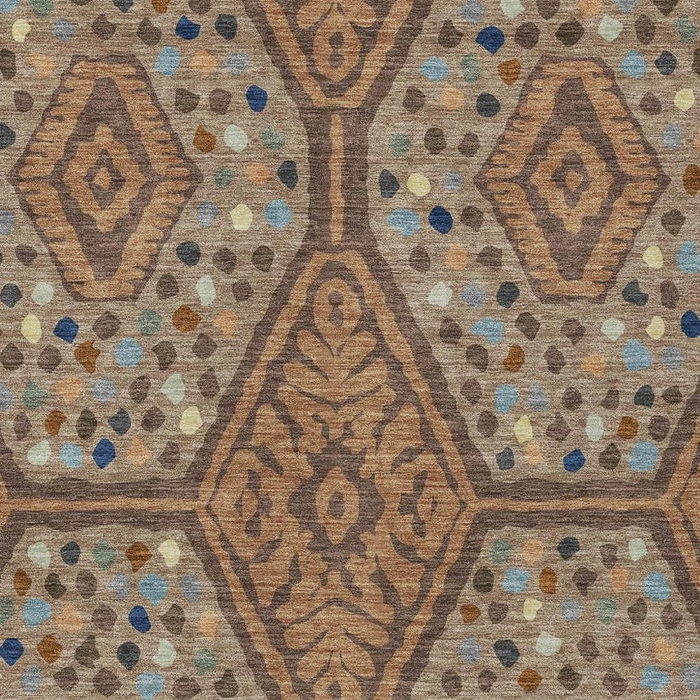 HomeRoots Tribal Polyester Area Rug Washable Copper Orange Tones for Indoor Outdoor Patio Living Room 8' x 10' 725621