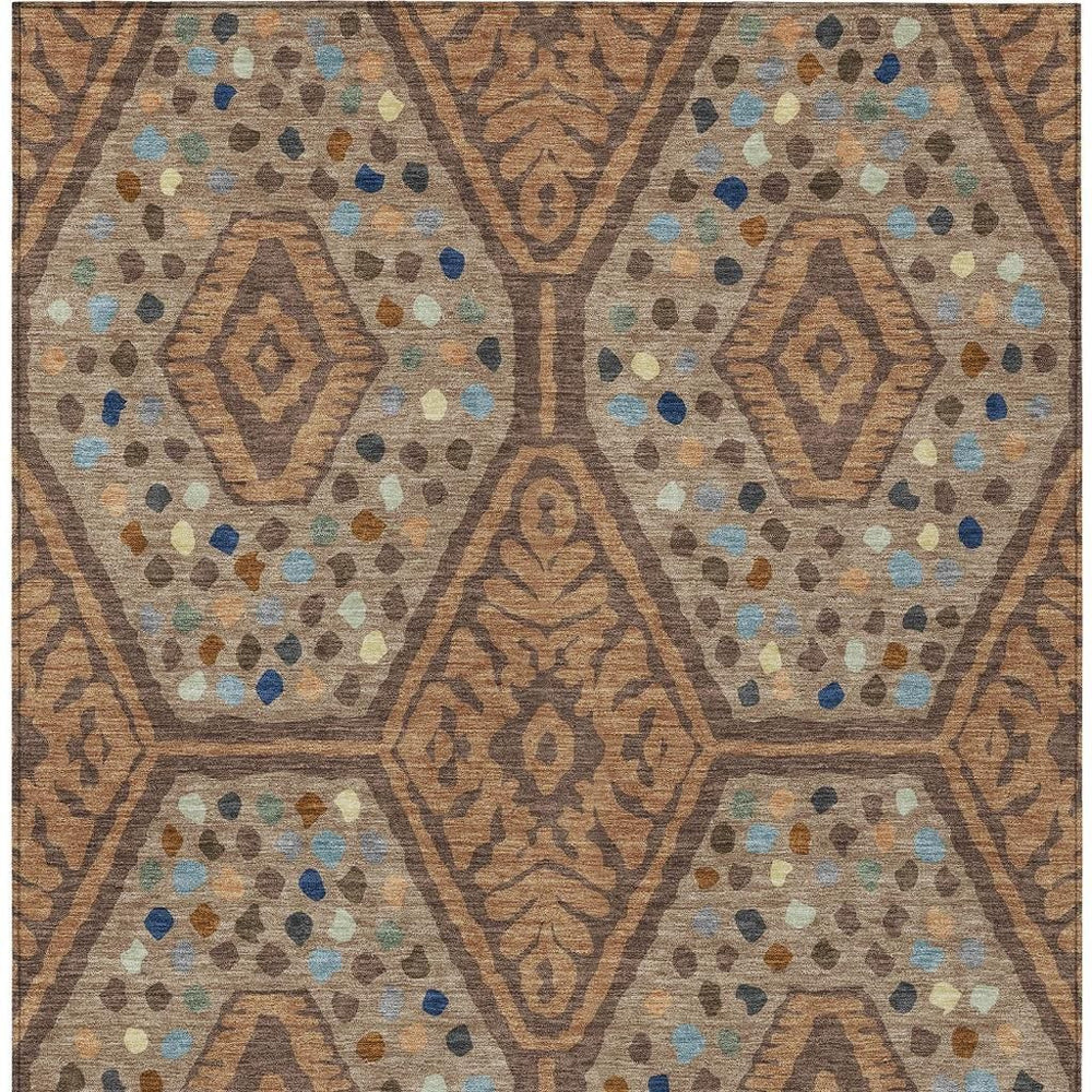 HomeRoots Tribal Polyester Area Rug Washable Copper Orange Tones for Indoor Outdoor Patio Living Room 8' x 10' 725621