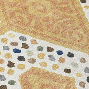 8 X 10 Gold Ivory Tribal Polyester Area Rug Machine Washable Indoor Outdoor Use