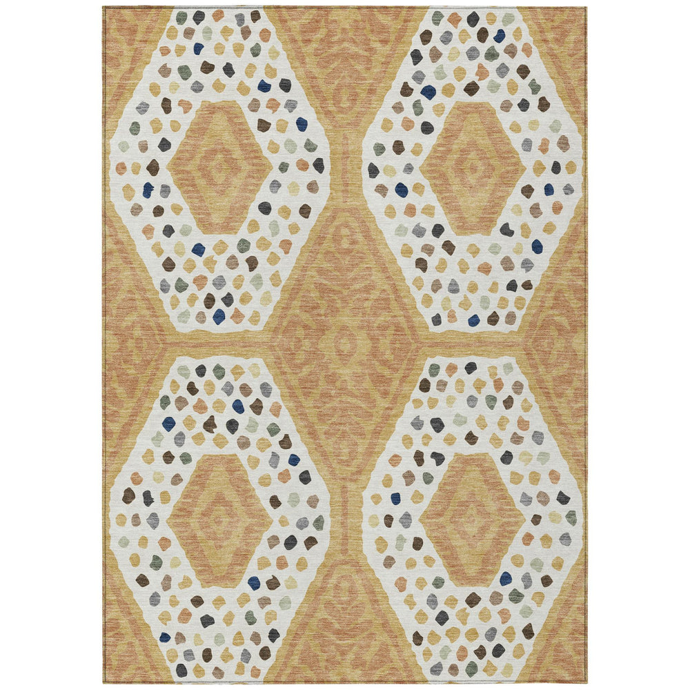 8 X 10 Gold Ivory Tribal Polyester Area Rug Machine Washable Indoor Outdoor Use