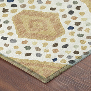8 X 10 Gold Ivory Tribal Polyester Area Rug Machine Washable Indoor Outdoor Use
