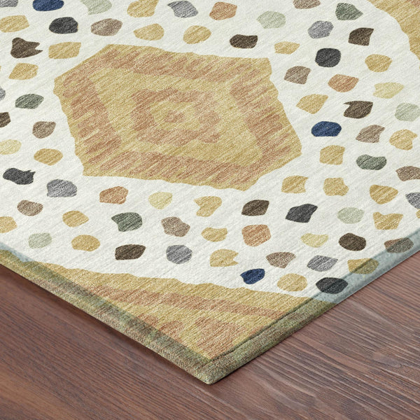 8 X 10 Gold Ivory Tribal Polyester Area Rug Machine Washable Indoor Outdoor Use
