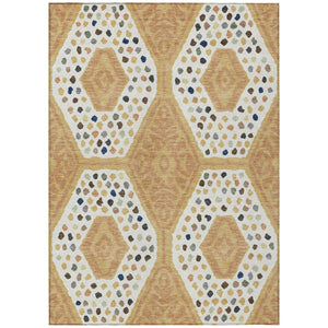 10 Ft X 14 Ft Gold Ivory Tribal Polyester Washable Rug for Patio and Living Room
