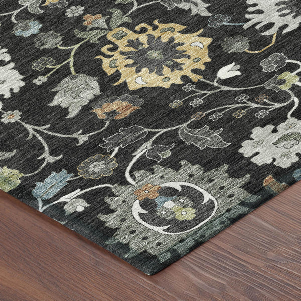 Floral Medallion Polyester Area Rug Machine Washable for Indoor Outdoor Living Spaces