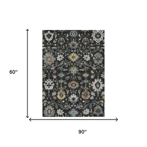 Floral Medallion Polyester Area Rug Machine Washable for Indoor Outdoor Living Spaces