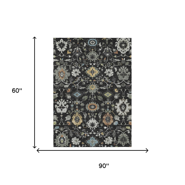 Floral Medallion Polyester Area Rug Machine Washable for Indoor Outdoor Living Spaces