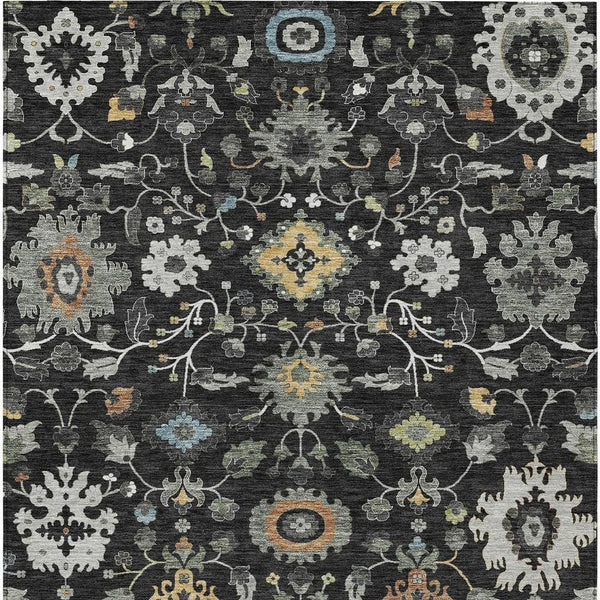 Floral Medallion Polyester Area Rug Machine Washable for Indoor Outdoor Living Spaces