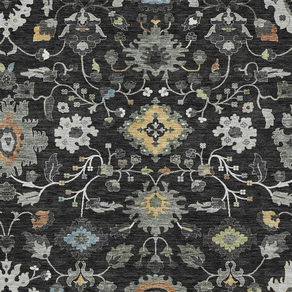 Floral Medallion Polyester Area Rug Machine Washable for Indoor Outdoor Living Spaces